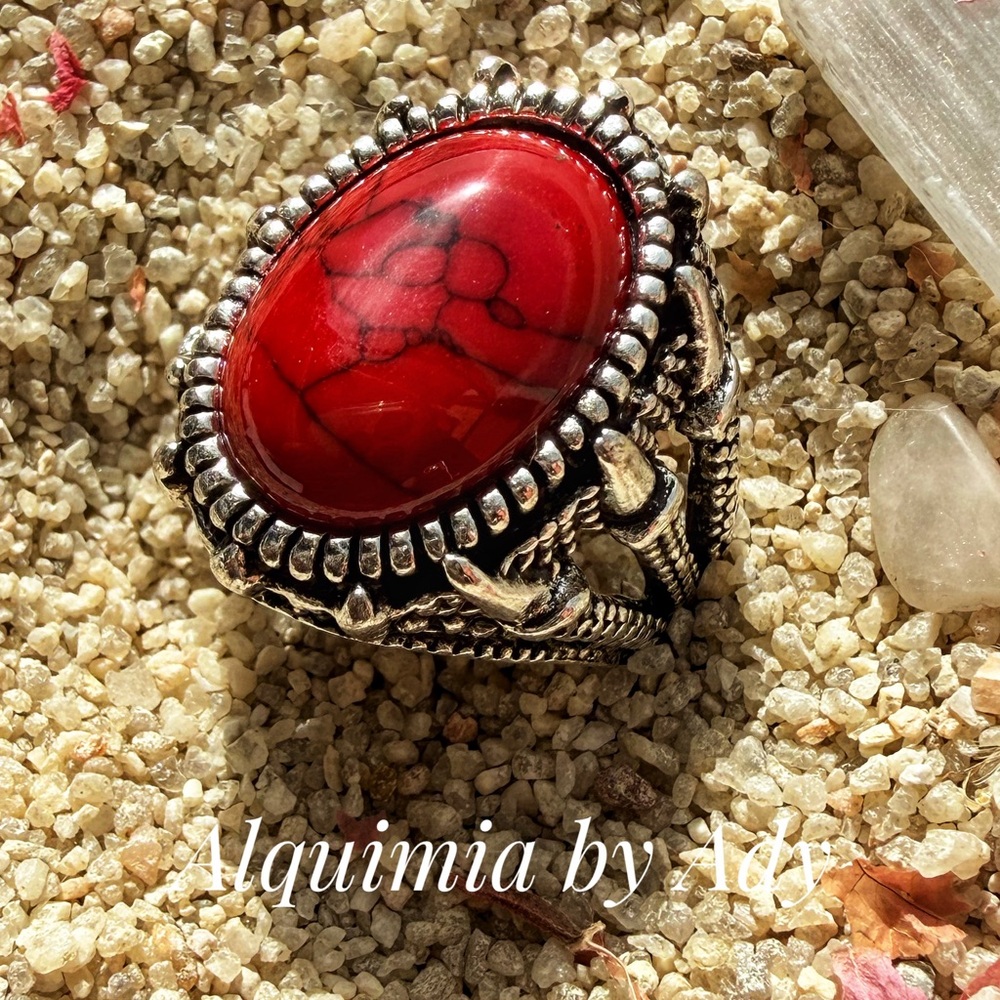 Ultra big +  Red turquoise Stone Silver Ring unisex jewelry + Fall